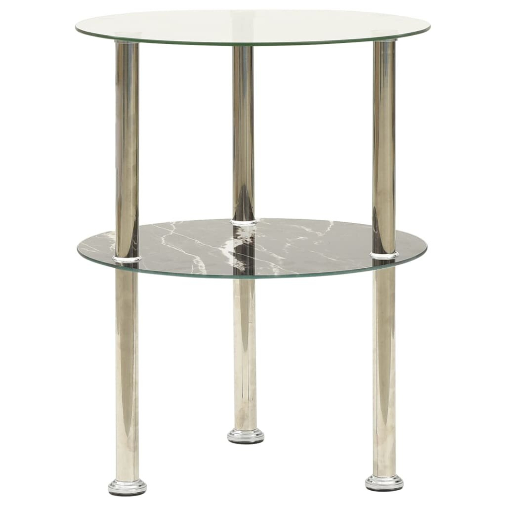 vidaXL 2-Tier Side Table Transparent & Black 38 cm Tempered Glass Furniture