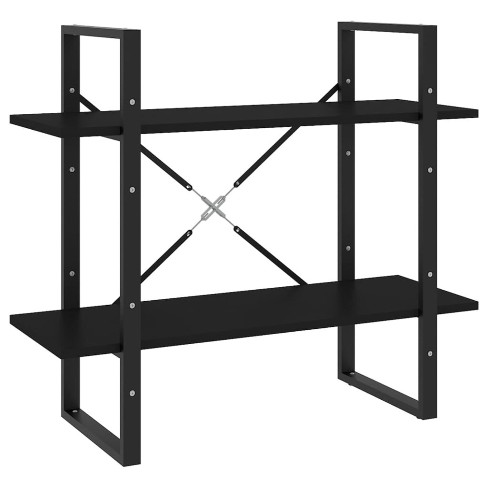 vidaXL 2-Tier Book Cabinet Black Engineered Wood Home Storage Rack Bookcase