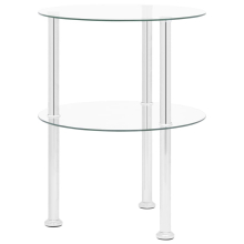 vidaXL 2-Tier Side Table Transparent Tempered Glass Home Accent Couch Table