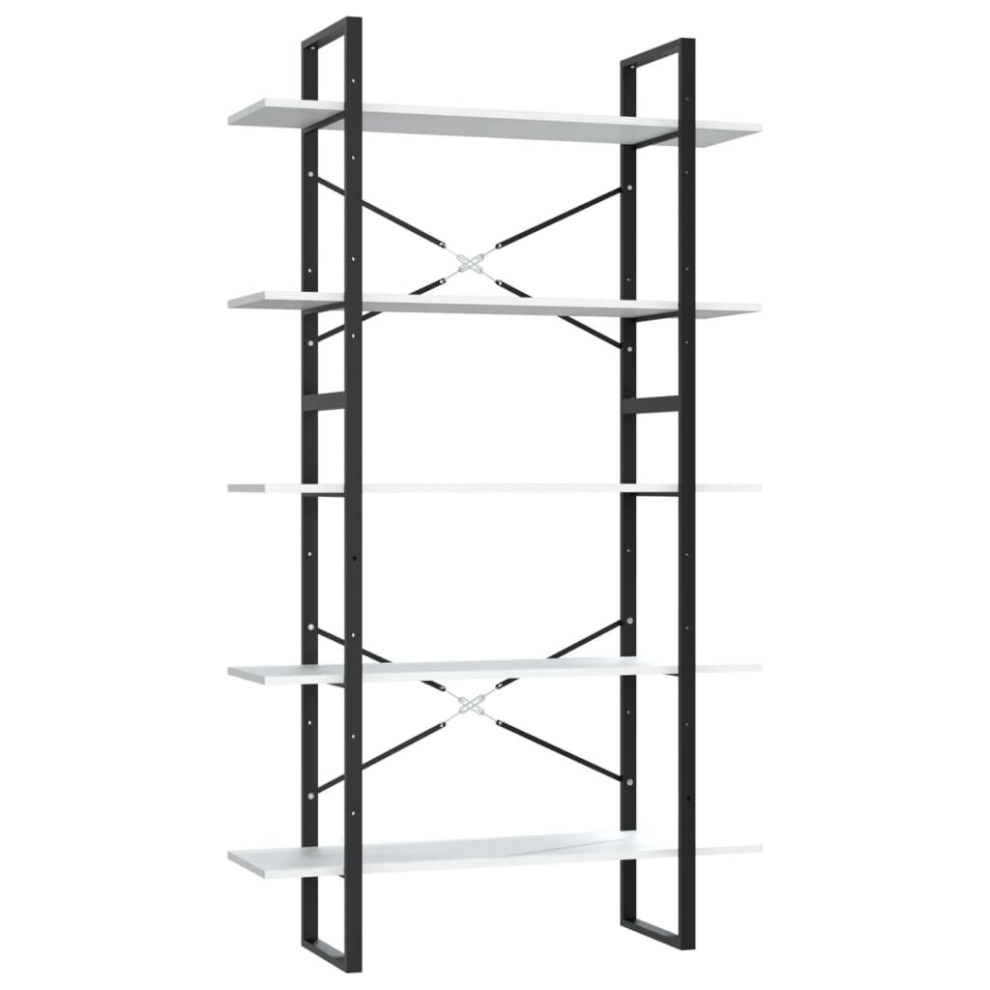 Vidaxl 5-Tier Book Cabinet White Engineered Wood Office Storage Rack Bookcase