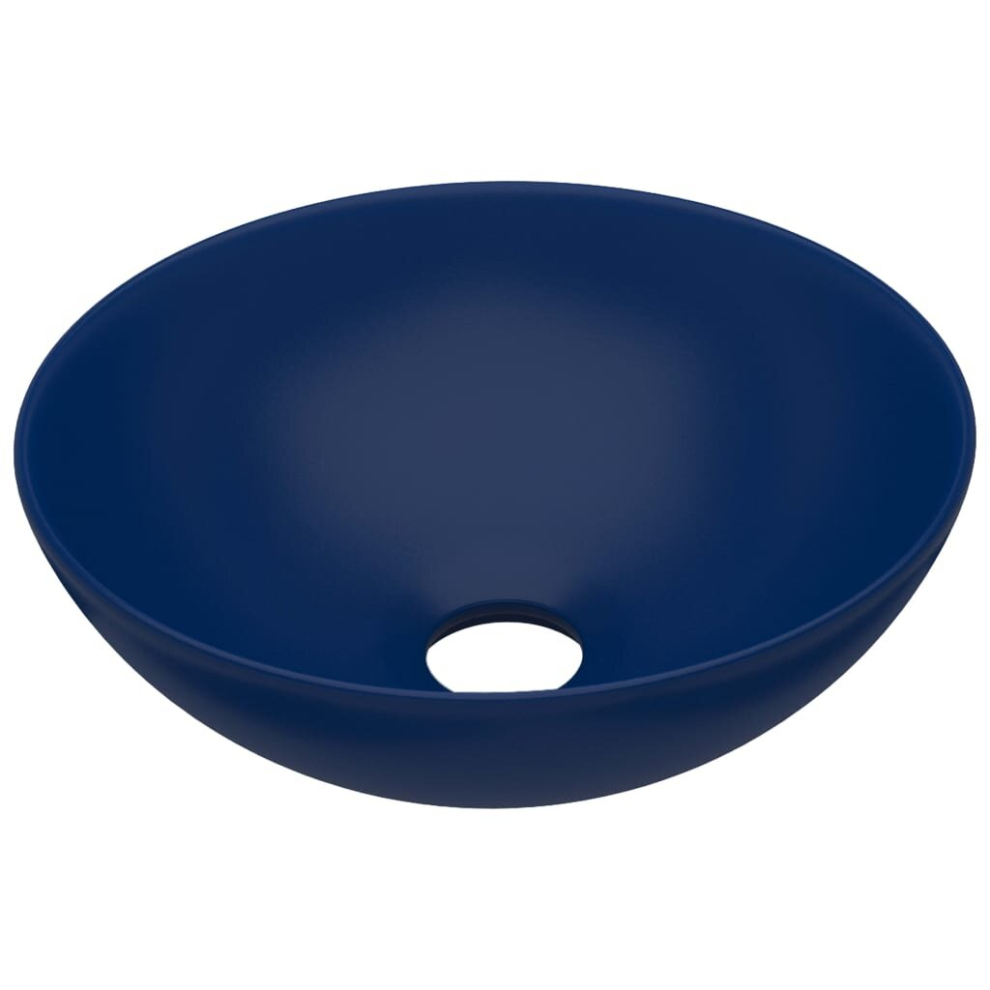 vidaXL Bathroom Sink Ceramic Dark Blue Round Cloakroom Counter Top Wash Basin