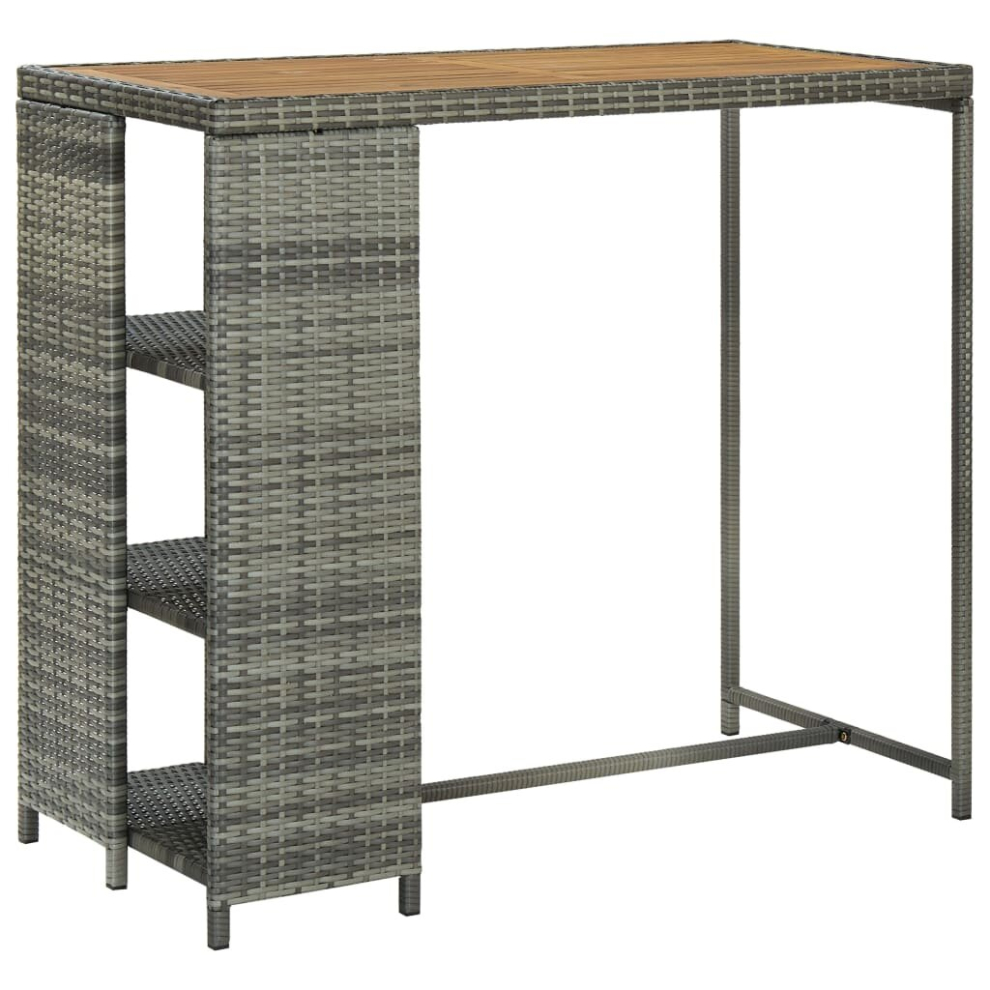 vidaXL Bar Table With Storage Rack Grey Poly Rattan Pub Bistro Counter Table