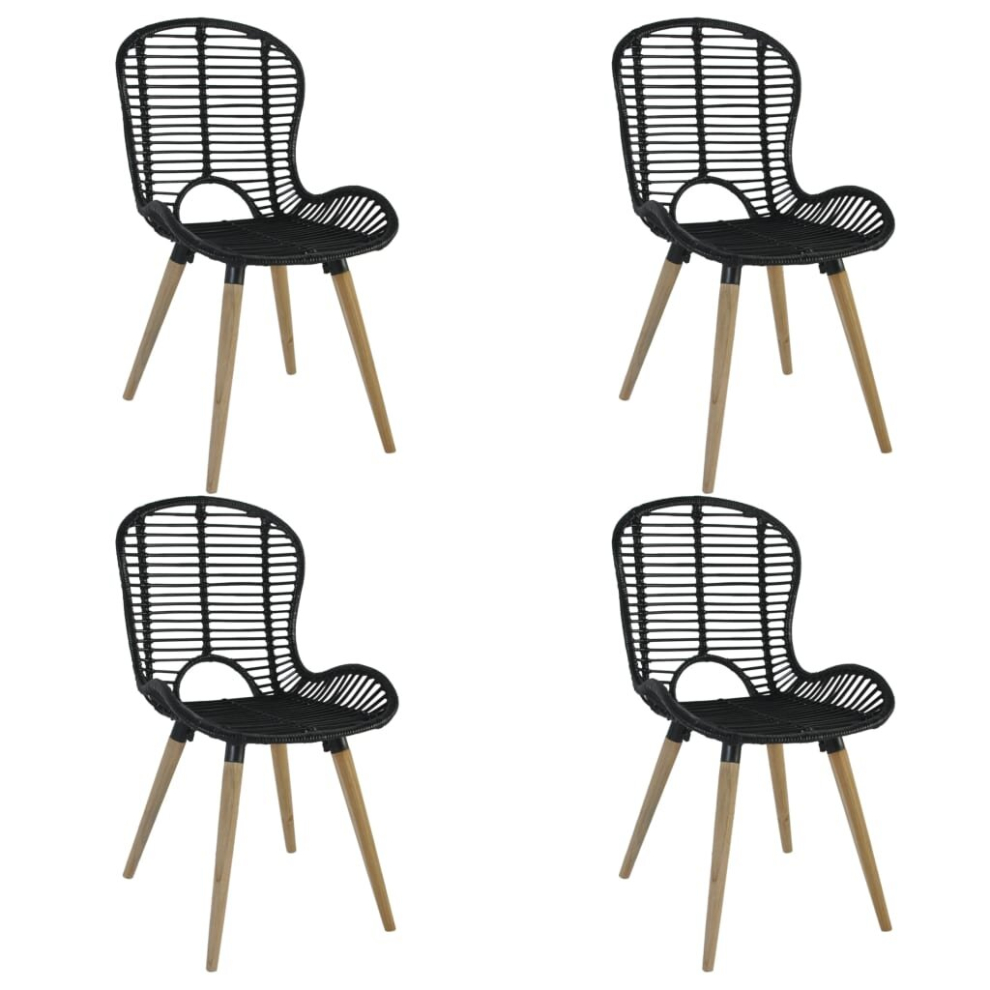 Vidaxl 4X Dining Chairs Natural Rattan Black Outdoor Garden Patio Dinner Seat