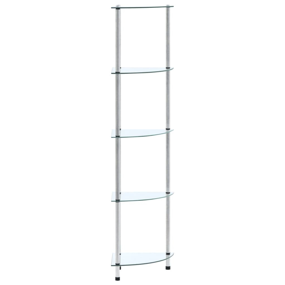 vidaXL 5-Tier Shelf Transparent Tempered Glass 30x30x130cm Bookshelf Showcase