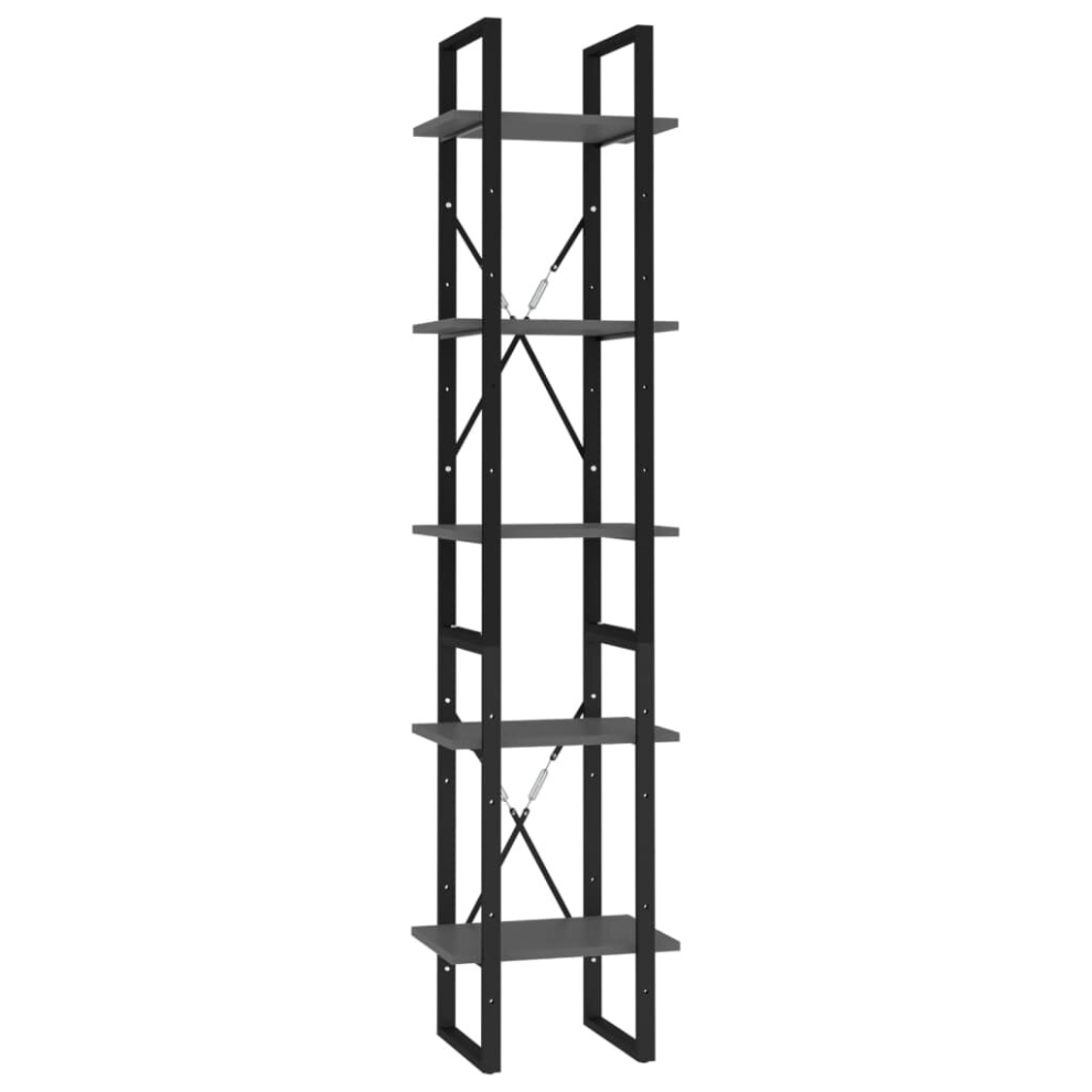 Vidaxl 5-Tier Book Cabinet Grey Engineered Wood Book Organiser Storage Rack