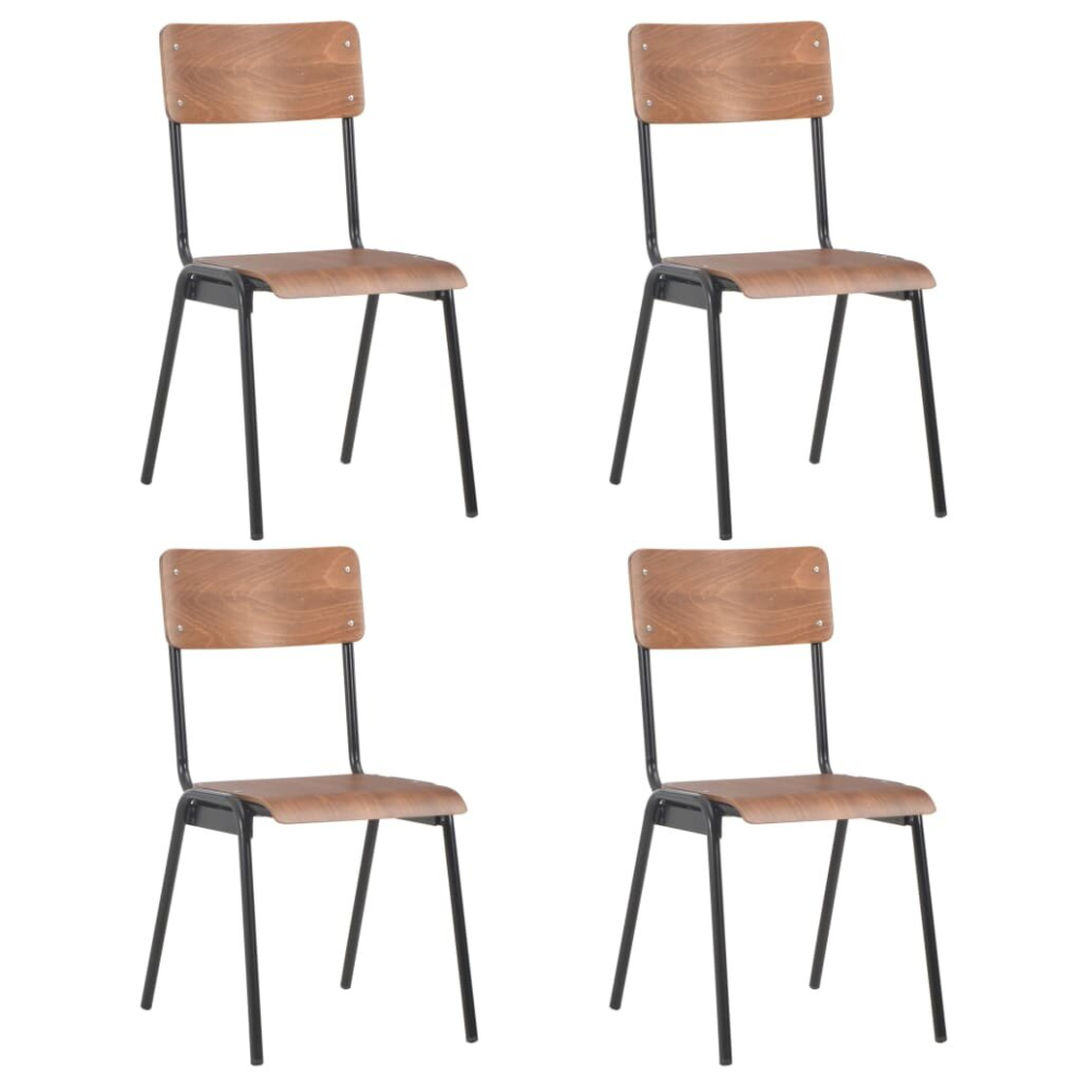 Vidaxl 4X Dining Chairs Brown Solid Plywood Steel Kitchen Living Room Seat