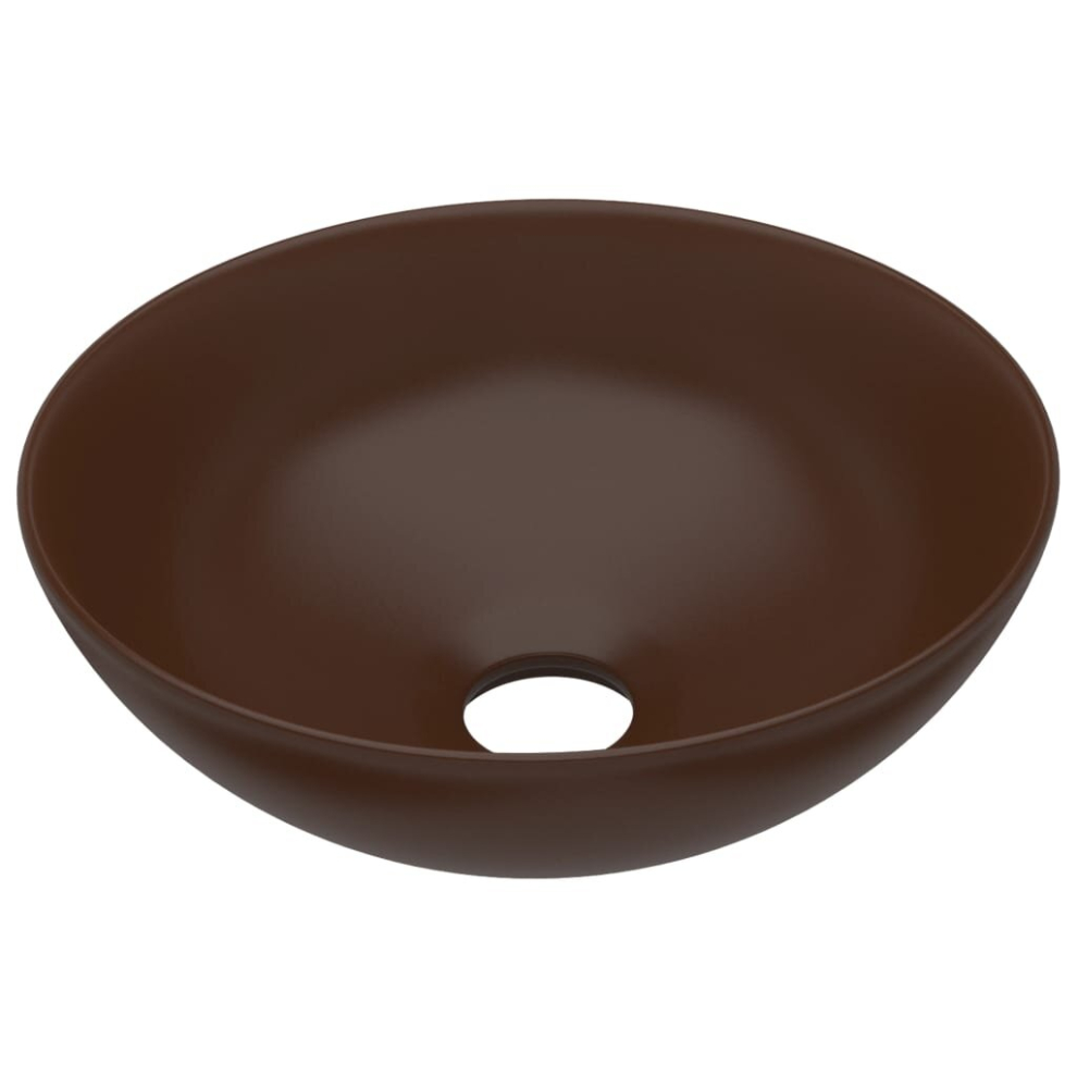 vidaXL Bathroom Sink Ceramic Dark Brown Round Plumbing Fixture Vessel Basin