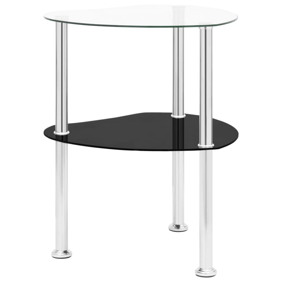 vidaXL 2-Tier Side Table Transparent & Black Tempered Glass Accent Couch Table