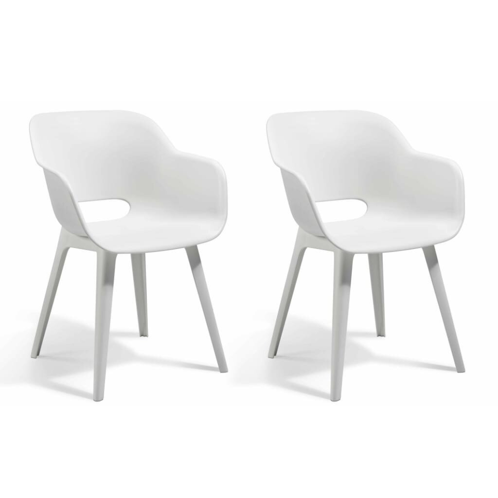 Keter 2x Outdoor Chairs Akola White Garden Dining Chair Stackable Armchair