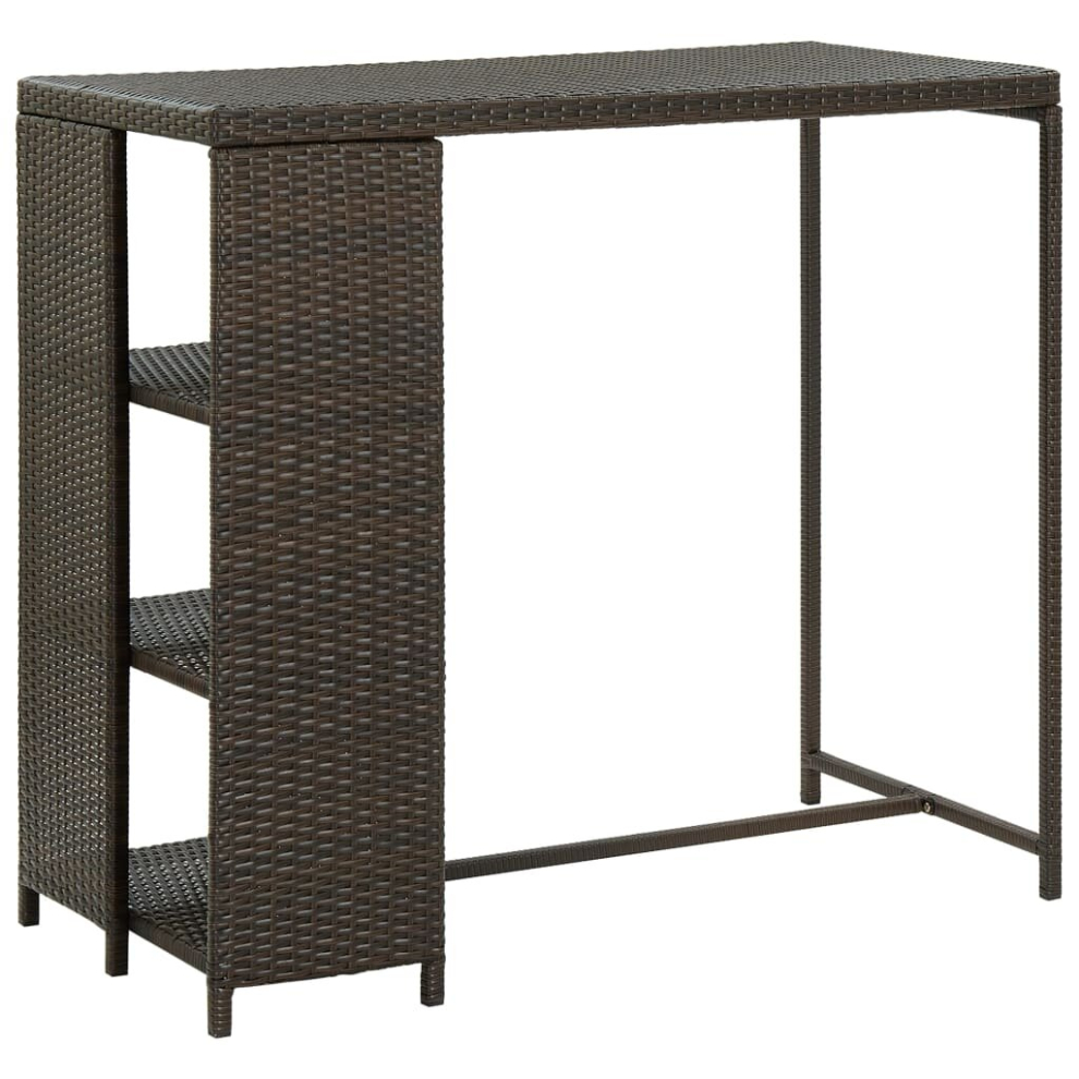 vidaXL Bar Table with Storage Rack Brown Poly Rattan Pub Bistro Dining Table