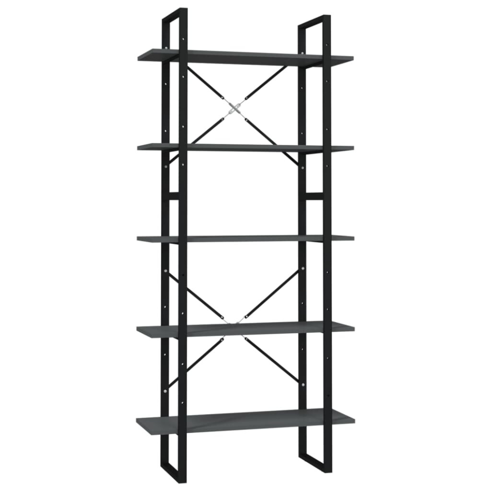 Vidaxl 5-Tier Book Cabinet Grey Engineered Wood Book Organiser Storage Rack