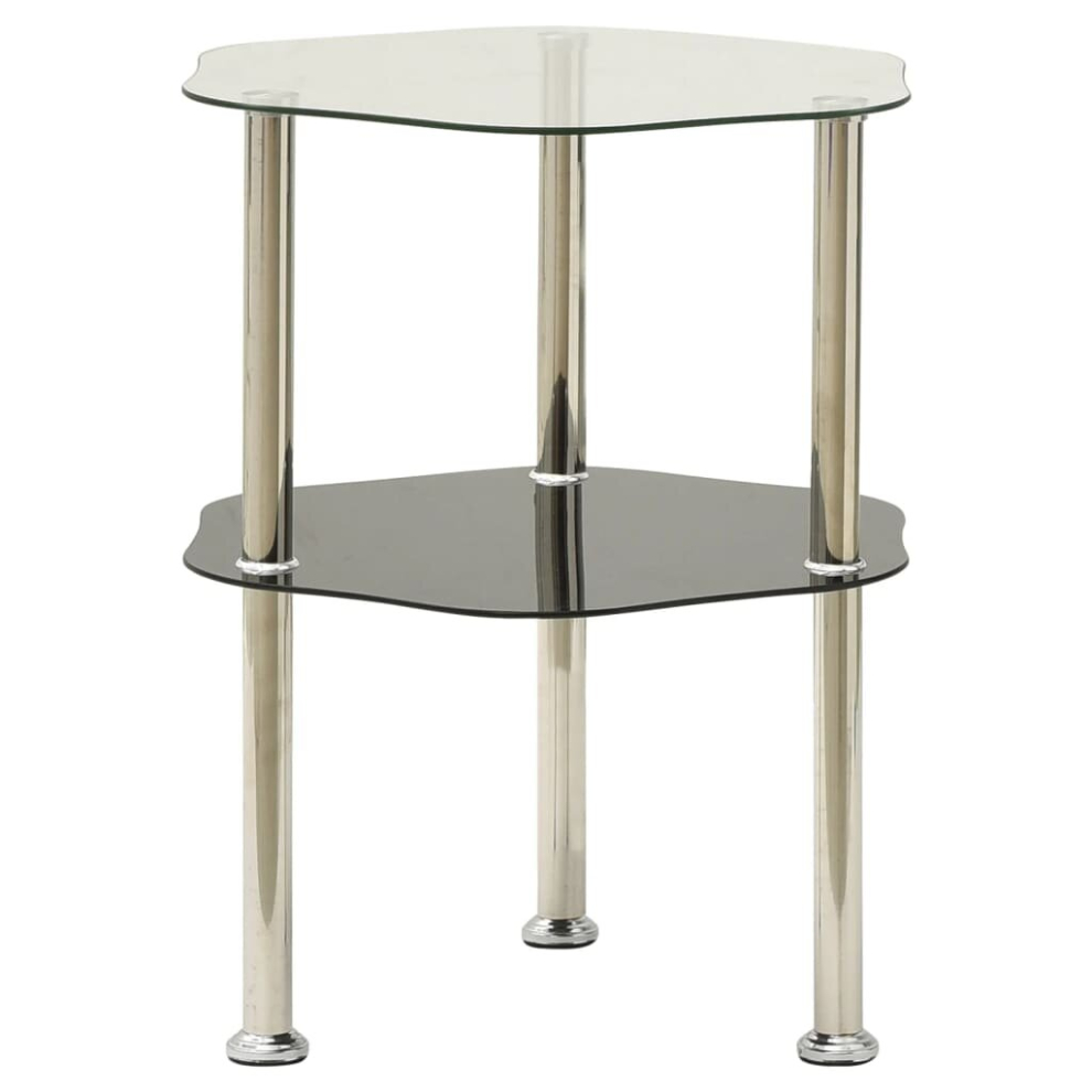 vidaXL 2-Tier Side Table Transparent&Black 38x38x50cm Tempered Glass End table