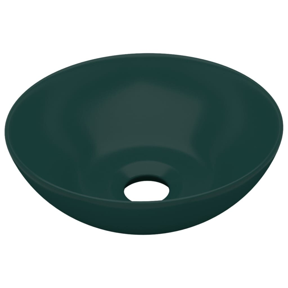 vidaXL Bathroom Sink Ceramic Dark Green Round Cloakroom Counter Top Wash Basin