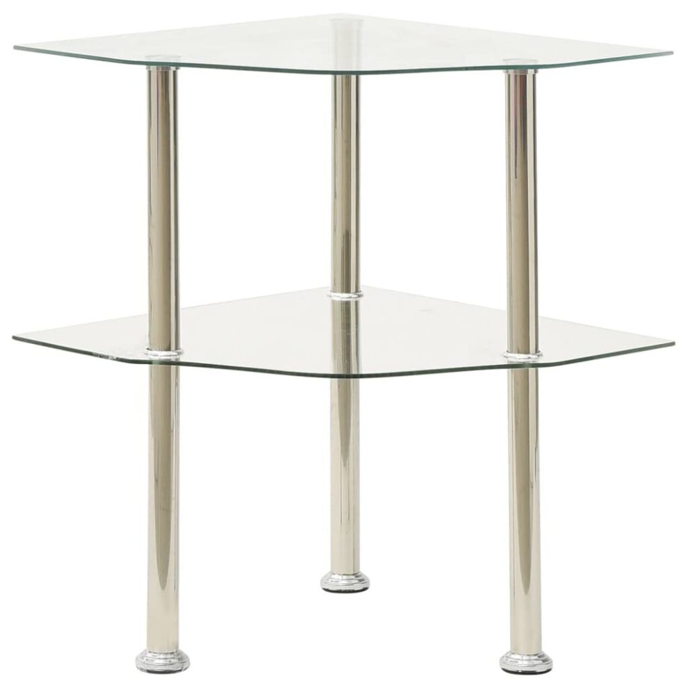 vidaXL 2-Tier Side Table Transparent 38x38x50 cm Tempered Glass Accent Table