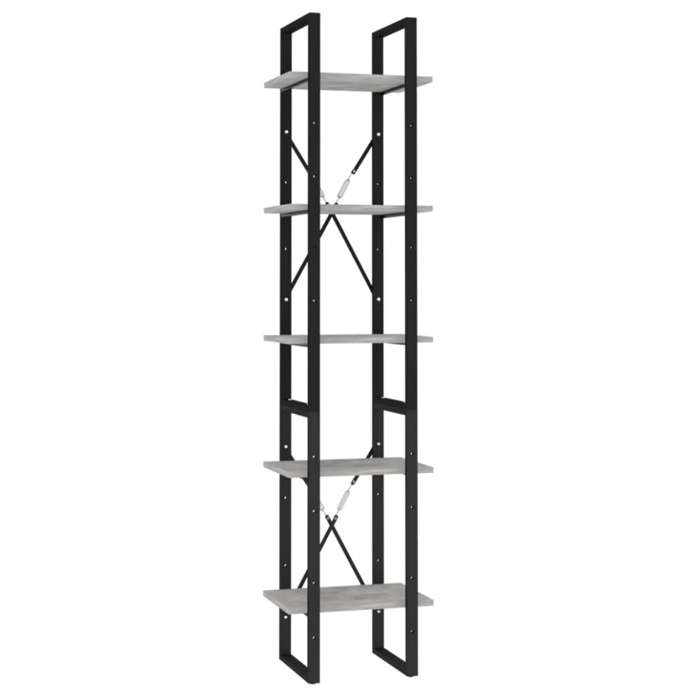 Vidaxl 5-Tier Book Cabinet Concrete Grey Engineered Wood Bookcase Storage Rack