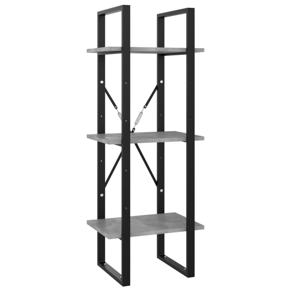 vidaXL 3-Tier Book Cabinet Concrete Grey Engineered Wood Storage Rack Bookcase