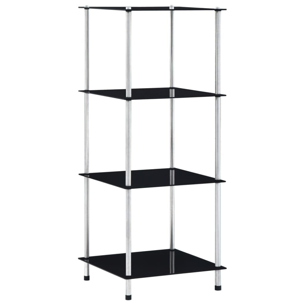 vidaXL 4-Tier Shelf Black Tempered Glass Kitchen Showcase Spice Organiser Rack