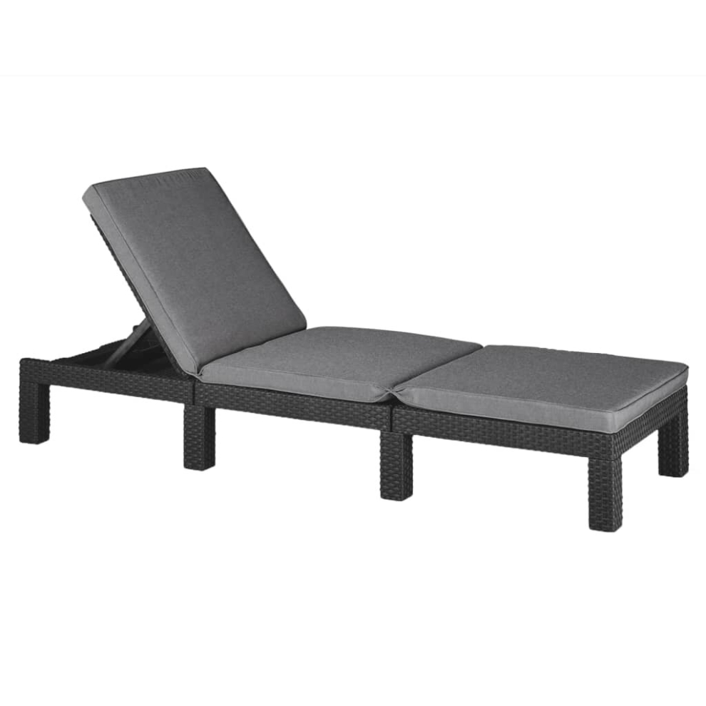 Keter Sunlounger with Cushion Daytona Graphite Lounger Sunbed Wicker Sunlounger