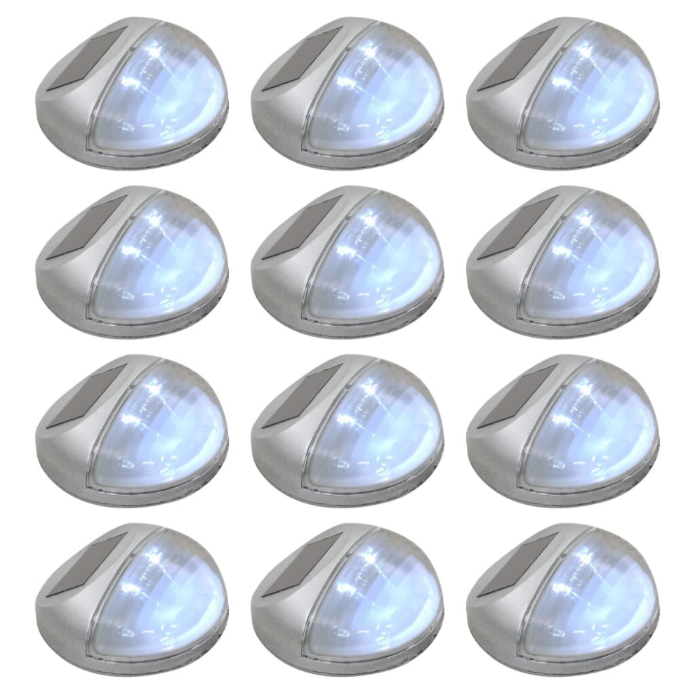 vidaXL 12x Outdoor Solar Wall Lamps LED Round Silver Garden Lighting Fixture