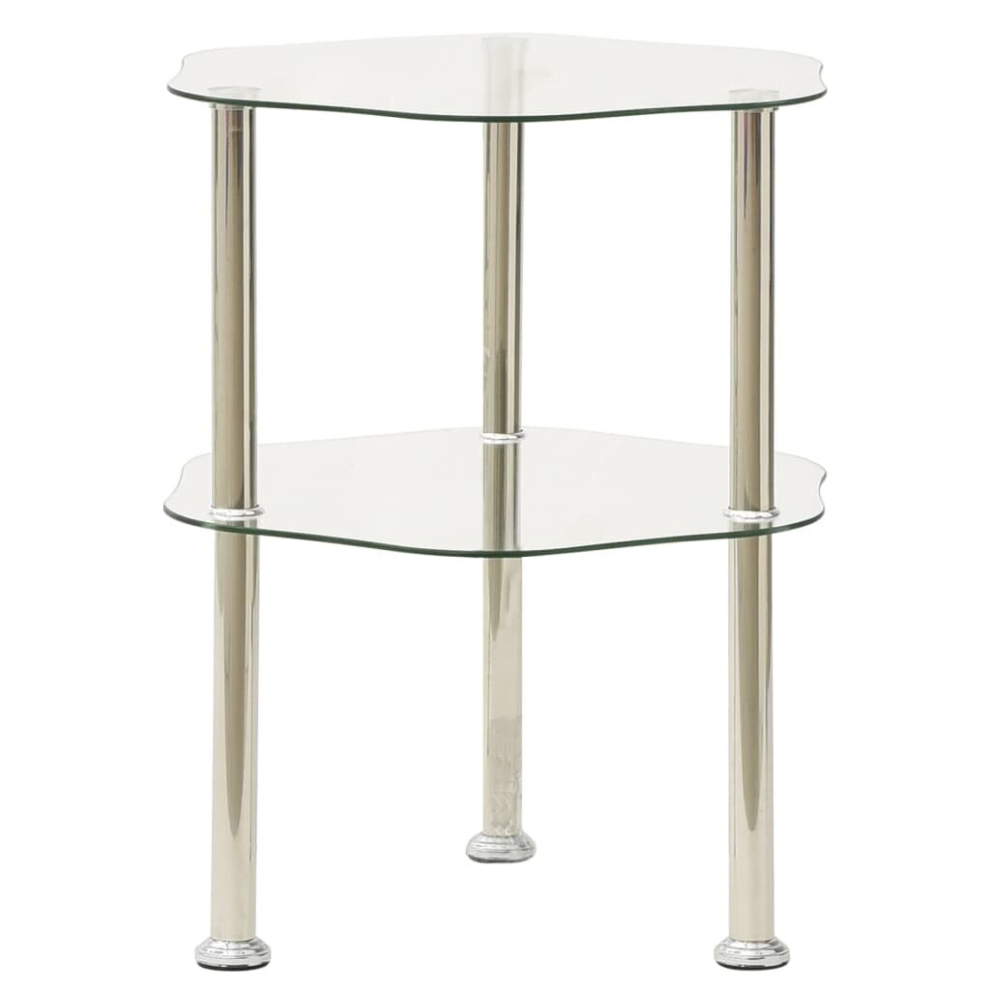 vidaXL 2-Tier Side Table Transparent 38x38x50 cm Tempered Glass Accent Table