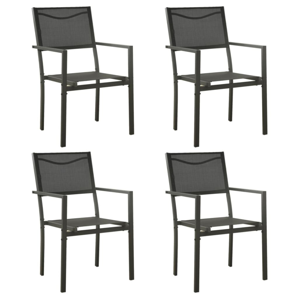 vidaXL 4x Garden Chairs Textilene & Steel Black&Anthracite Patio Dining Chair