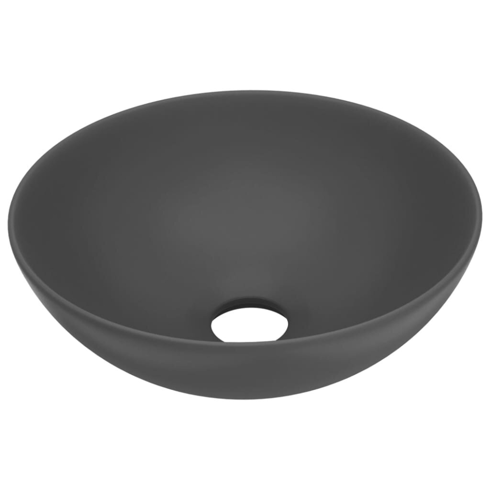 vidaXL Bathroom Sink Ceramic Dark Grey Round Cloakroom Counter Top Wash Basin