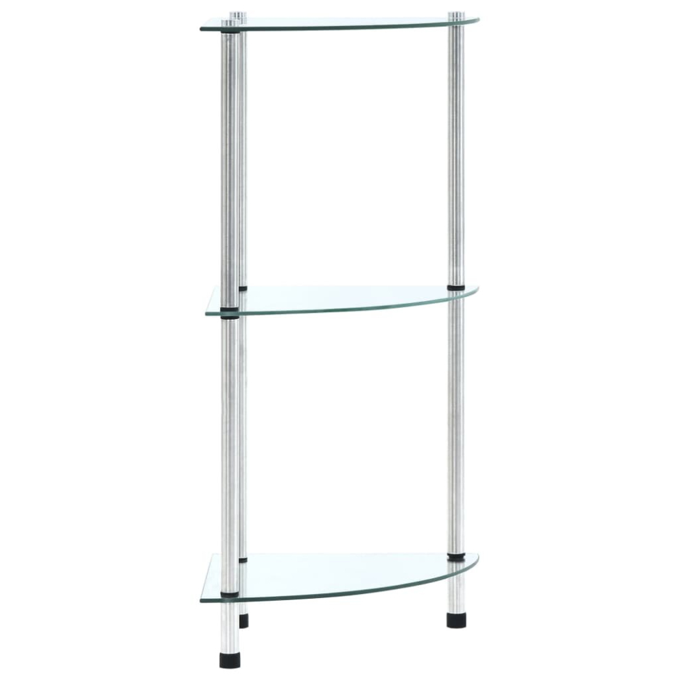 vidaXL 3-Tier Shelf Transparent Tempered Glass 30x30x67cm Bookshelf Showcase