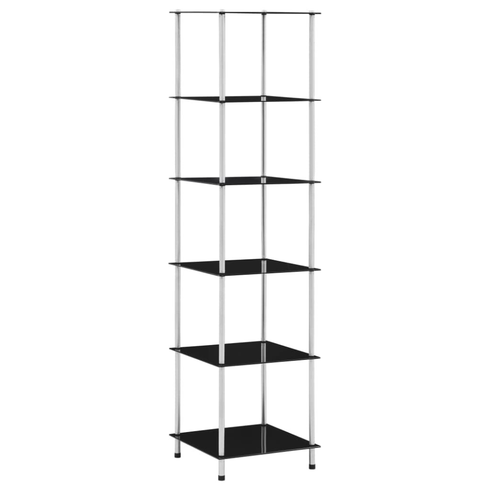 vidaXL 6-Tier Shelf Black Tempered Glass Storage Display Cabinet Showcase Unit