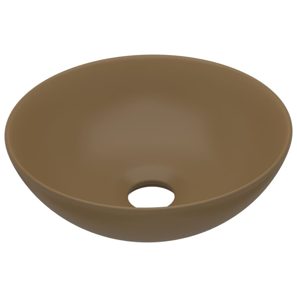 Vidaxl Bathroom Sink Ceramic Matt Cream Round Cloakroom Counter Top Wash Basin