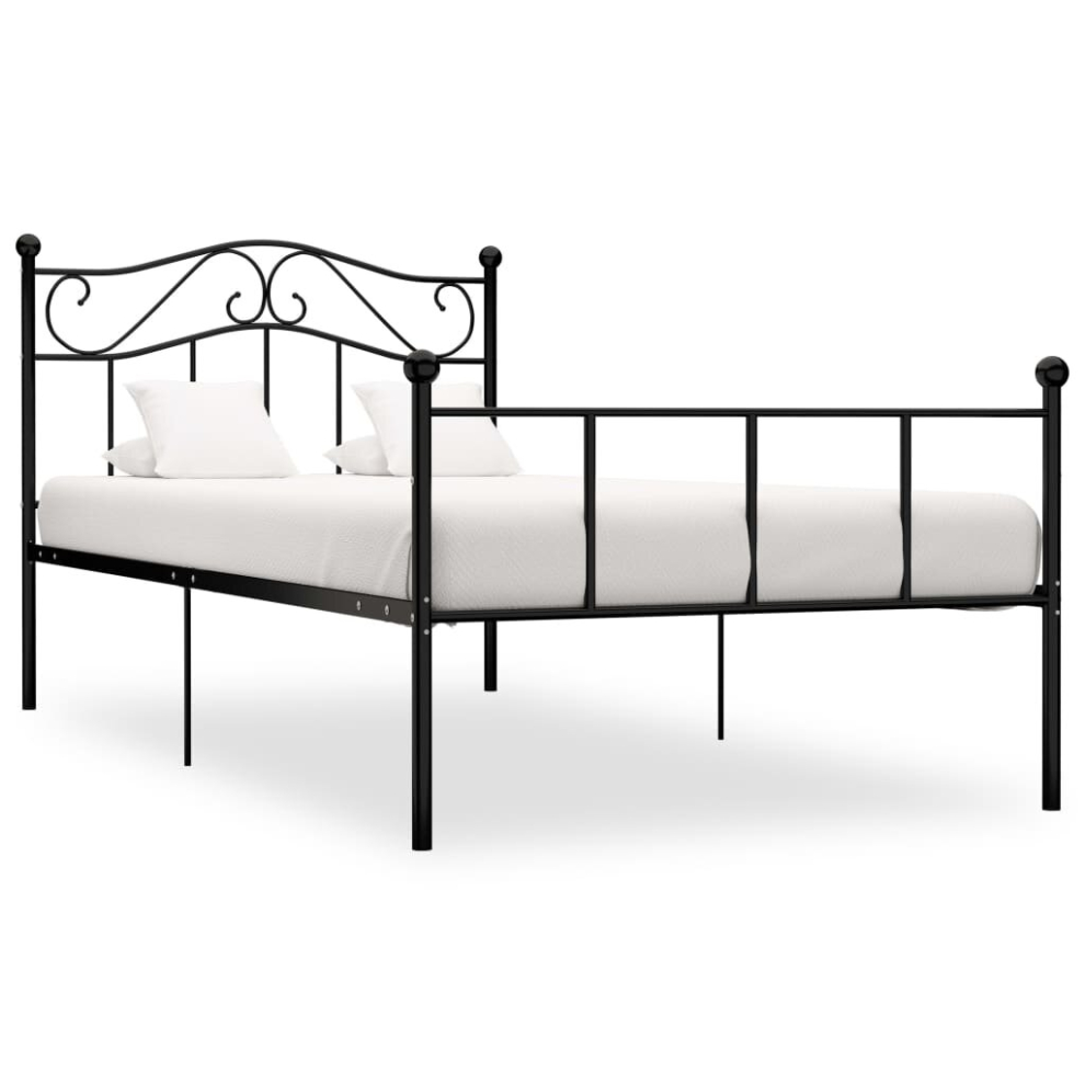 Vidaxl Bed Frame Black Metal 100Cm Elegant Solid Classic Bedroom Furniture