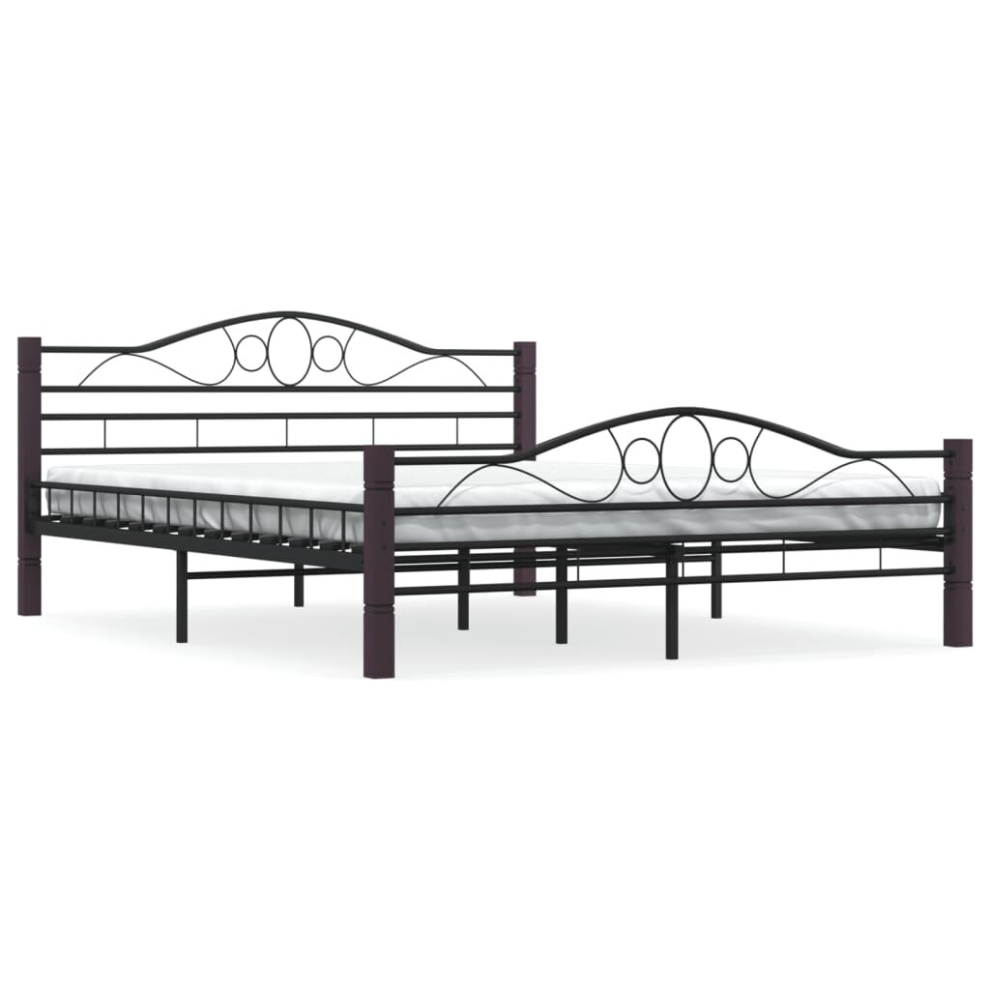 vidaXL Bed Frame Black Metal 160x200cm Double Bedroom Slatted Base Furniture