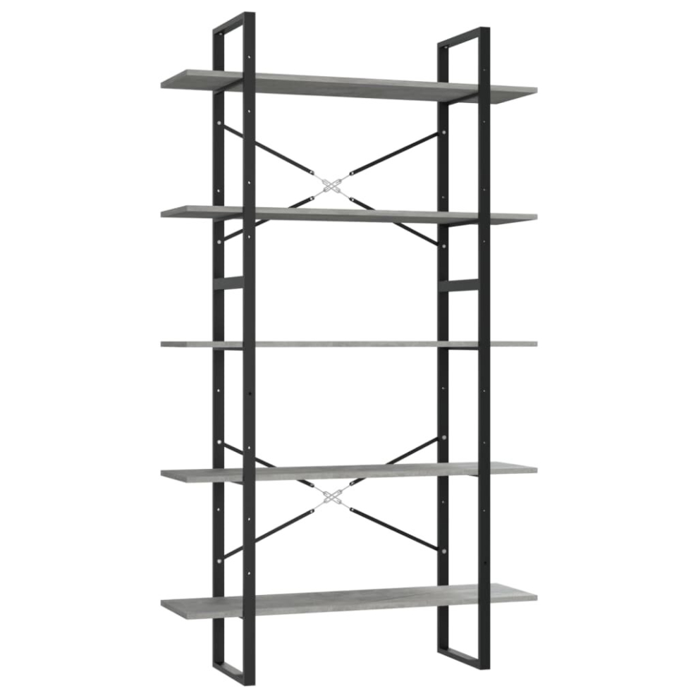 vidaXL 5-Tier Book Cabinet Concrete Grey Engineered Wood Storage Rack Bookcase