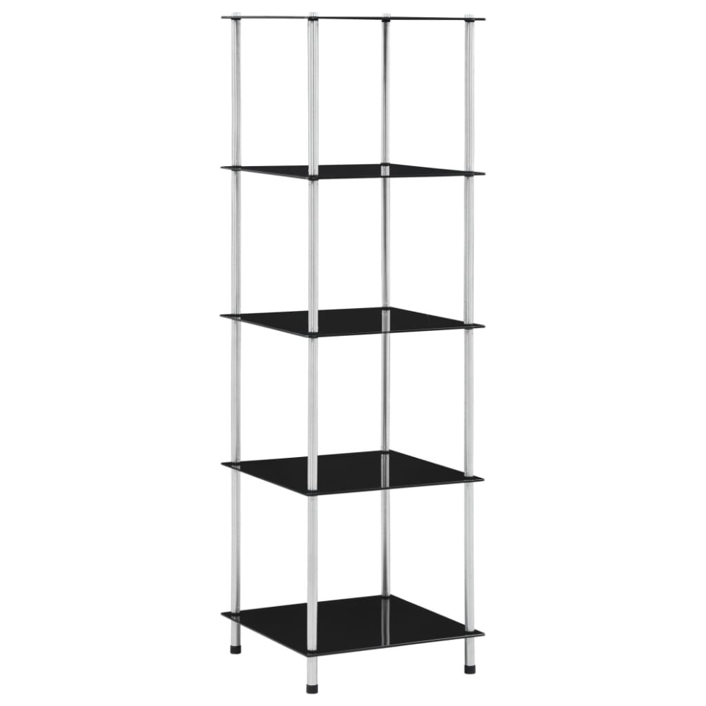 vidaXL 5-Tier Shelf Black Tempered Glass Storage Display Cabinet Showcase Unit