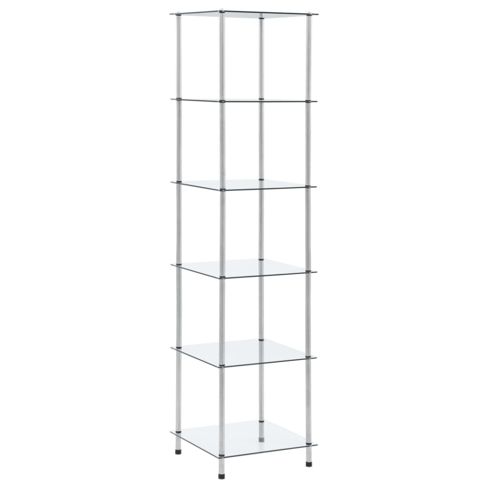 vidaXL 6-Tier Shelf Transparent Tempered Glass Storage Cabinet Showcase Unit