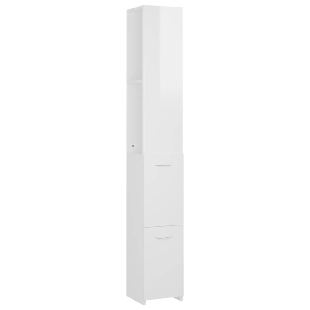 vidaXL Bathroom Cabinet High Gloss White Engineered Wood Washroom Cupboard