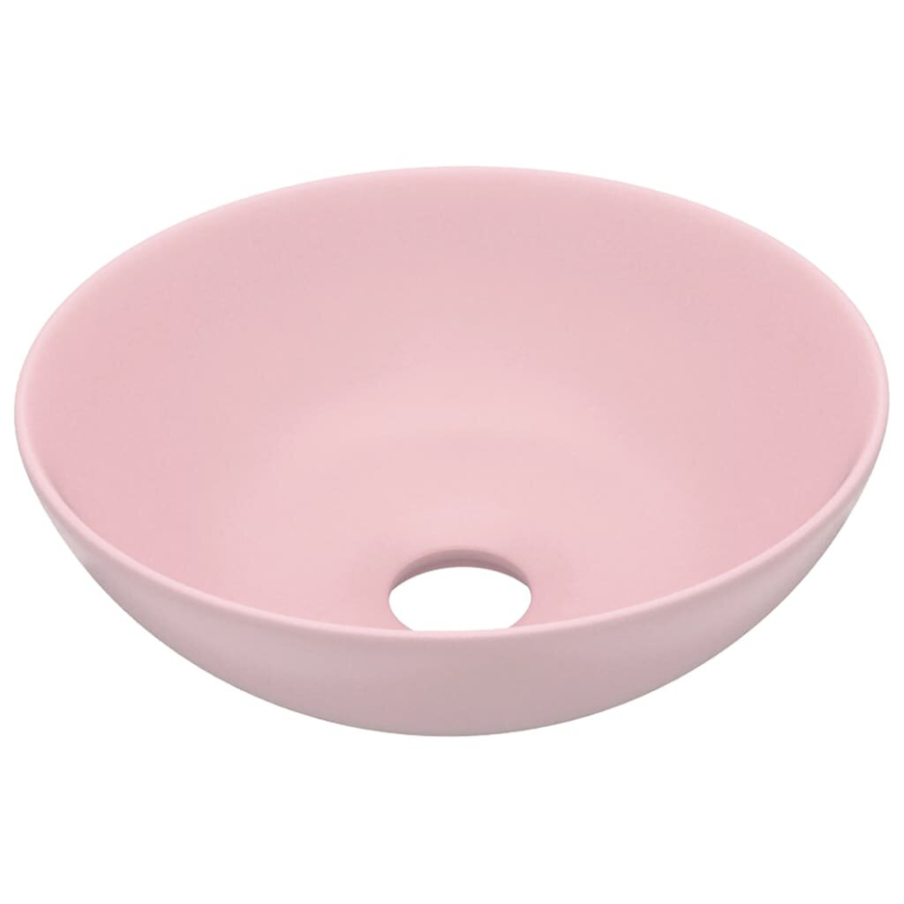 Vidaxl Bathroom Sink Ceramic Matt Pink Round Cloakroom Counter Top Wash Basin 8720286036822