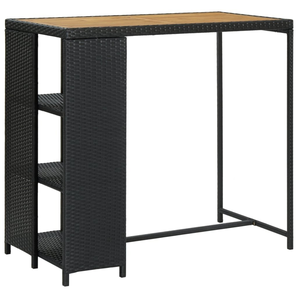 vidaXL Bar Table with Storage Rack Black Poly Rattan Pub Bistro Counter Table