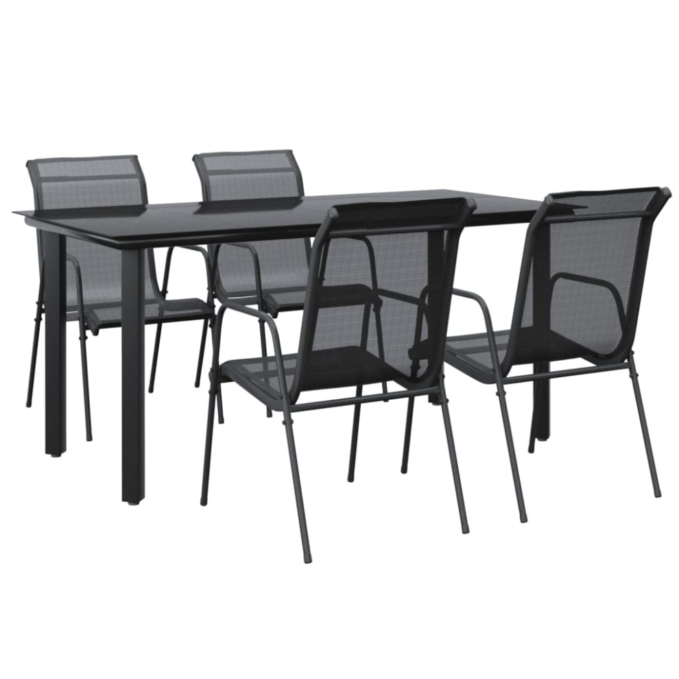 Vidaxl Garden Dining Set Outdoor Dining Set 5 Piece Black Steel And Textilene
