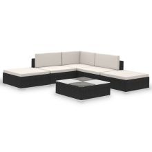 vidaXL Garden Lounge Set 6 Piece with Cushions - Poly Rattan, Black, Weatherproof Outdoor Furniture (41269)