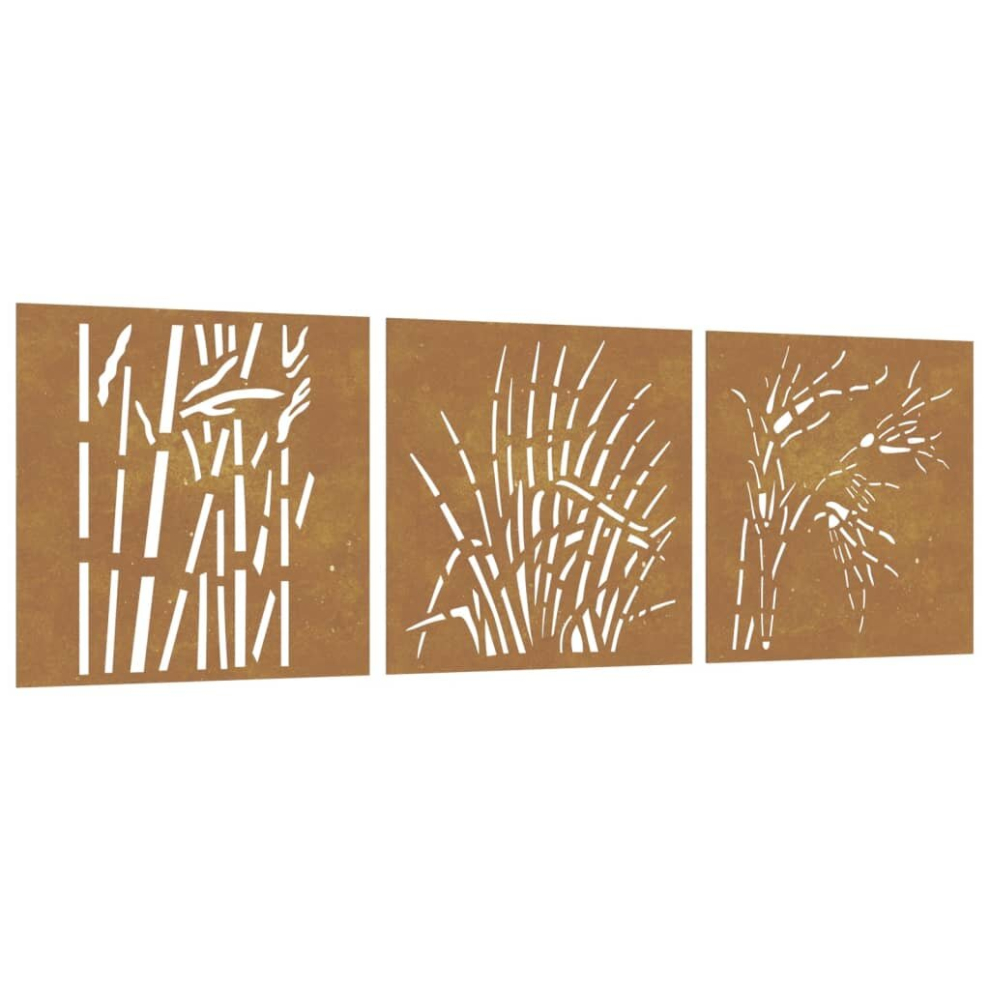 vidaXL Garden Wall Decoration Wall Art Decors 3 pcs Corten Steel Grass Design