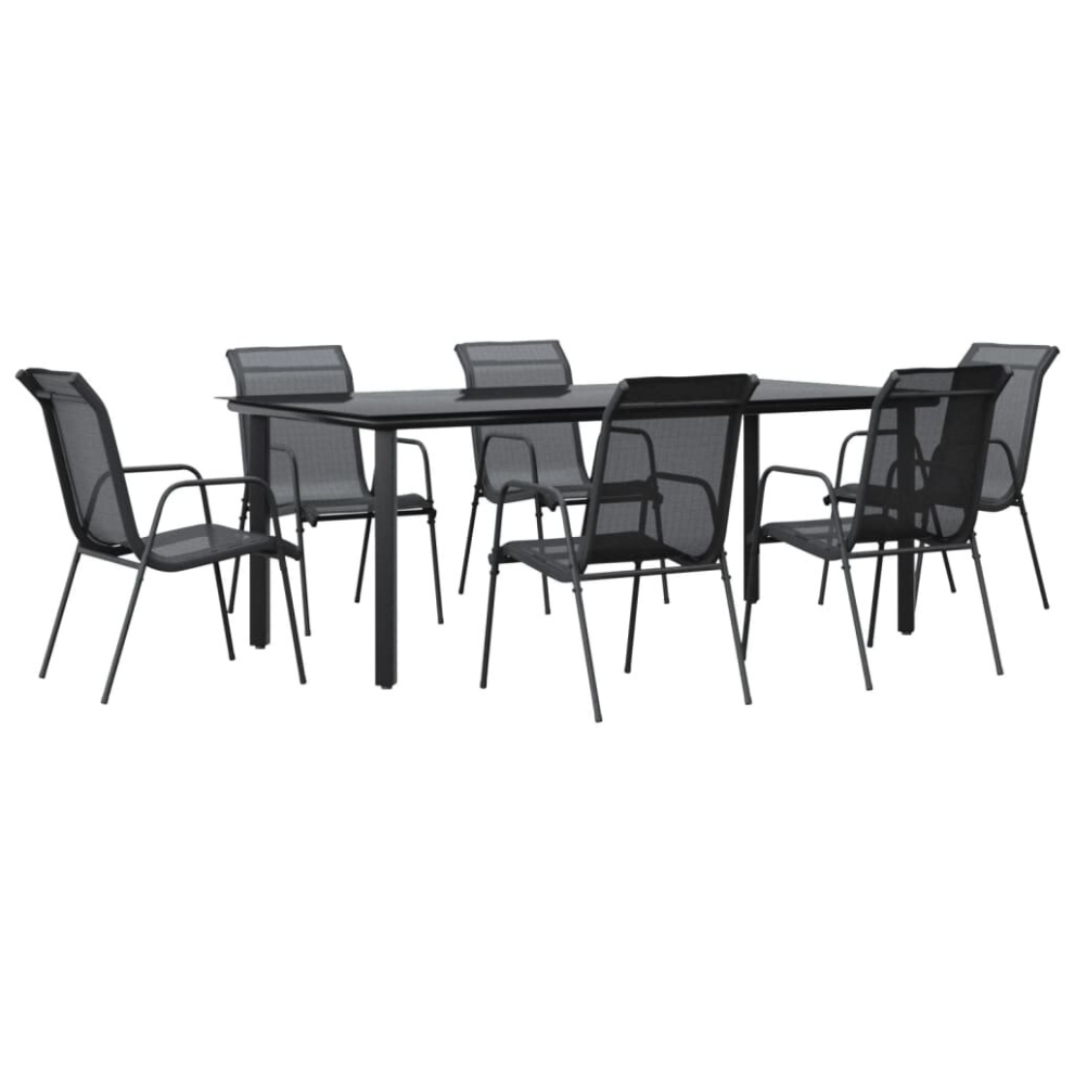 Vidaxl Garden Dining Set Outdoor Dining Set 7 Piece Black Steel And Textilene