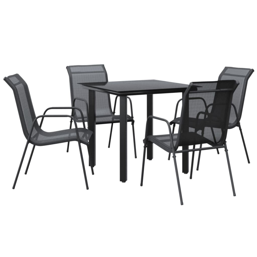 Vidaxl Garden Dining Set Outdoor Dining Set 5 Piece Black Steel And Textilene