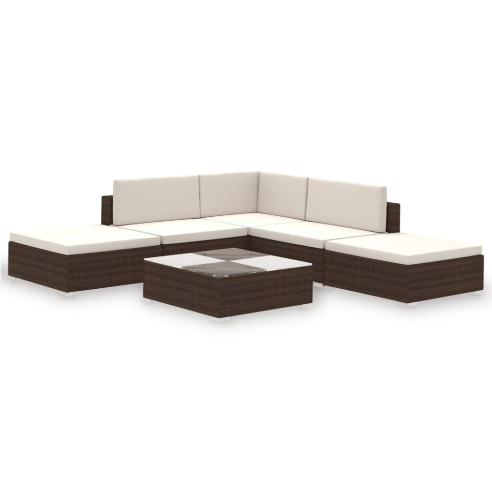 vidaXL Garden Lounge Set 6 Piece with Cushions Poly Rattan Brown Furniture