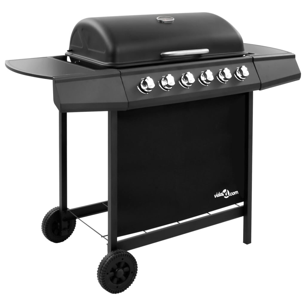 vidaXL Gas BBQ Grill with 6 Burners Black Natural Gas Barbecue Side Burner