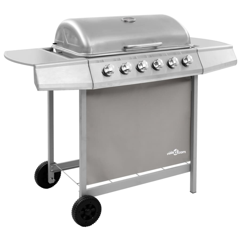 vidaXL Gas BBQ Grill with 6 Burners Silver Natural Gas Barbecue Side Burner