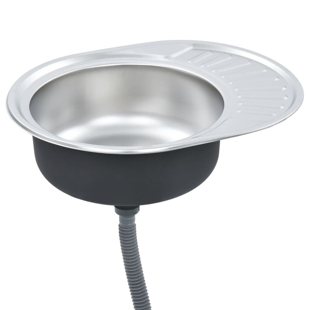 Vidaxl Kitchen Sink With Strainer And Trap Oval Stainless Steel Single Basin