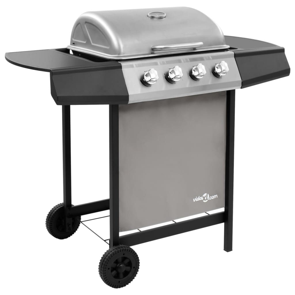 vidaXL Gas BBQ Grill with 4 Burners Black and Silver Outdoor Barbecue Grill