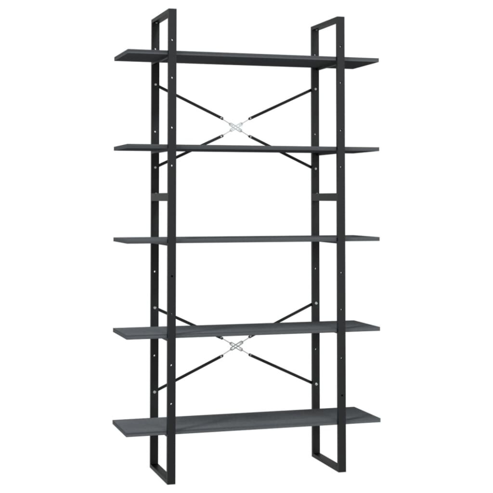 vidaXL Pinewood 5-Tier Book Cabinet Grey Home Bookcase Bookshelf Storage Rack