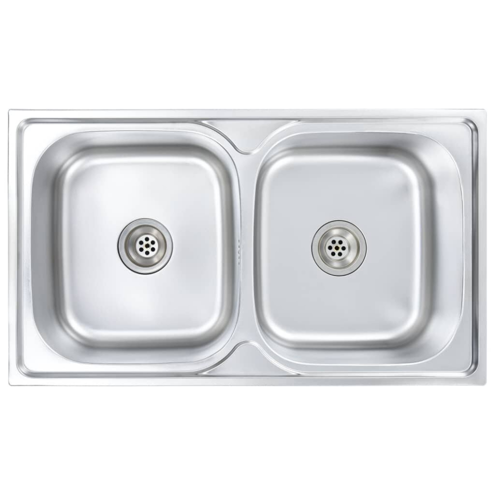 Vidaxl Kitchen Sink Double Basin With Strainer & Trap Stainless Steel Basin 8719883603247
