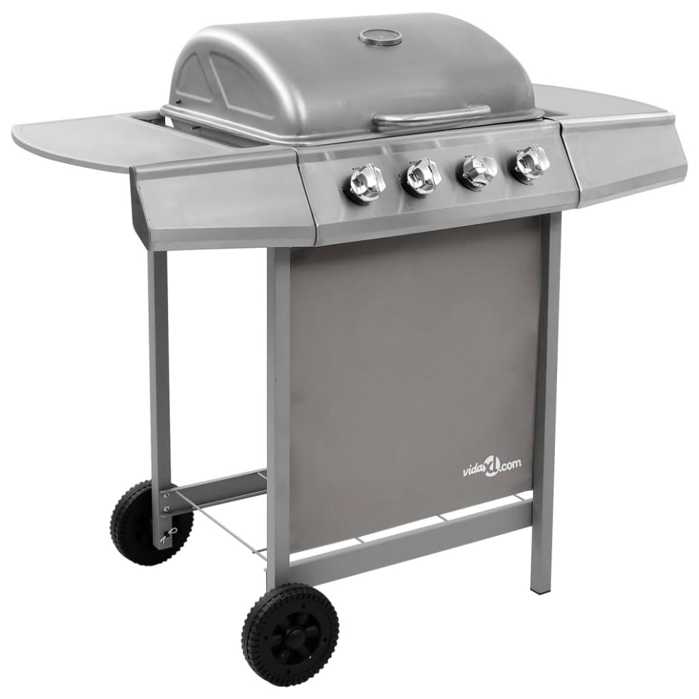 vidaXL Gas BBQ Grill With 4 Burners Silver Natural Gas Outdoor Barbecue Grills